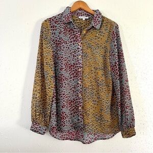 🦋 See and Be Seen Multi Color Block Polka Dot Button Up Blouse Small